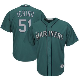 เสื้อกีฬาเบสบอล ลายทีม Seattle Mariners 51 Ichiro Suzuki สีเขียว สีขาว สีเทา สีน้ําเงิน สําหรับผู้ชาย