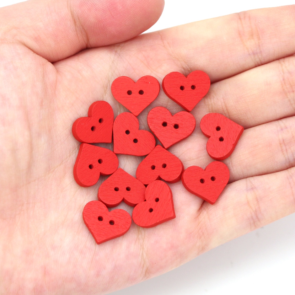 กระดุมไม้-รูปหัวใจ-สีแดง-2-รู-ขนาด-15x12-มม-สําหรับตกแต่งเสื้อผ้า-งานฝีมือ-diy-100-ชิ้น