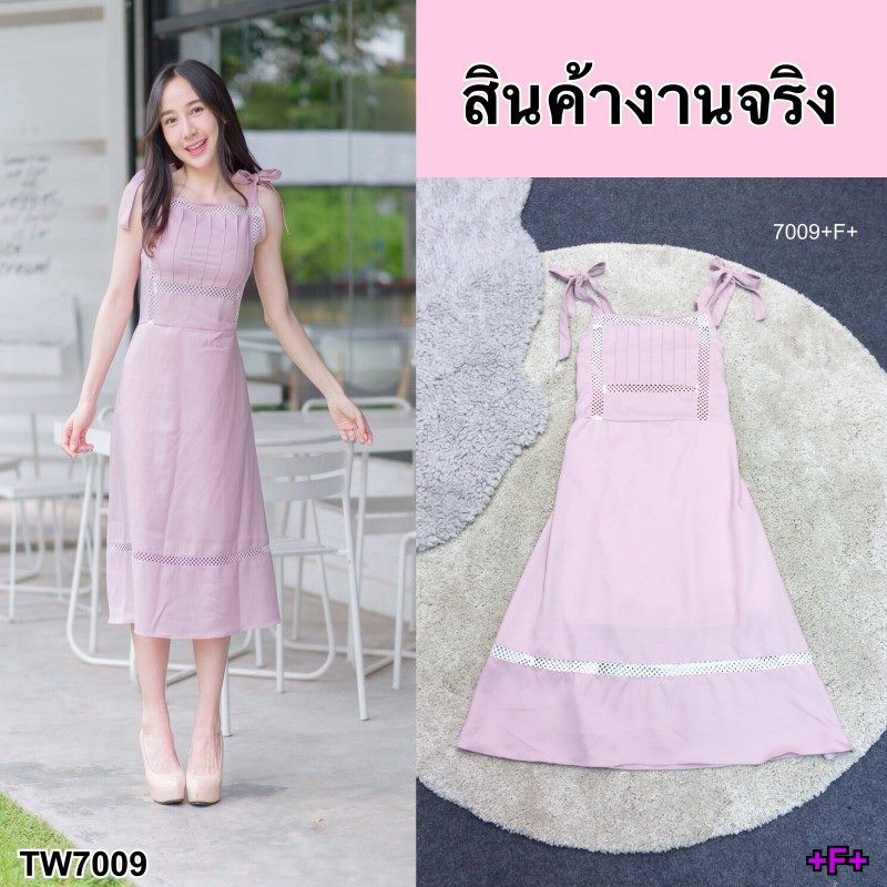 เดรสสายเดี่ยวผูกโบว์สีพื้น-tw7009