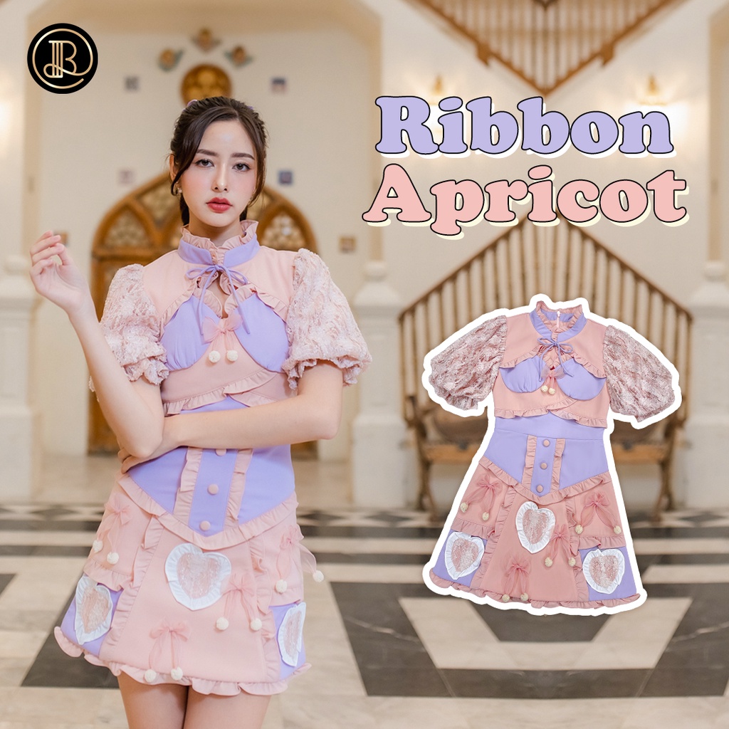 d59-ribbon-apricot-blt-brand-เดรสแขนจั้ม