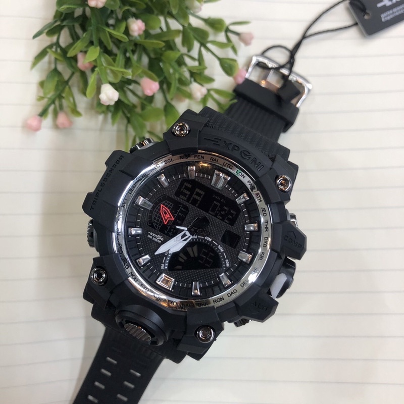 exponiนาฬิกาข้อมือชาย-quartz-hybrid-digital-analogทรงกลม37มม-สายยางซิลิโคน-กันน้ำwater-resistance3atm-ฟังชั่นครบ
