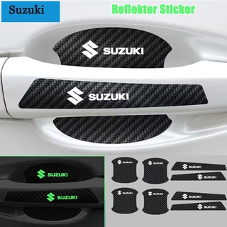 【SUZUKI/ซูซูกิ】8 ชิ้น ติดมือจับประตูรถยนต์ คาร์บอนไฟเบอร์ส่องสว่าง กันรอยขีดข่วนสีฟิล์มตอนเปิดสติกเกอร์ตกแต่งรถยนต์ ป้องกันรอย