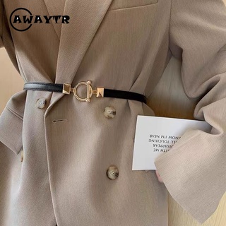 Awaytr เข็มขัดหนัง Pu สีพื้น แฟชั่น สําหรับตกแต่งเสื้อเชิ้ต