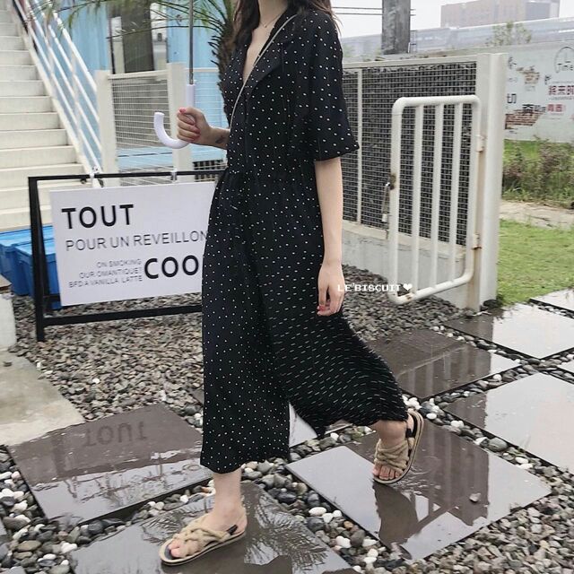 new-korea-design-pokadot-jumpsuit-ชุดจั๊มสูทคอปกแขนสั้น