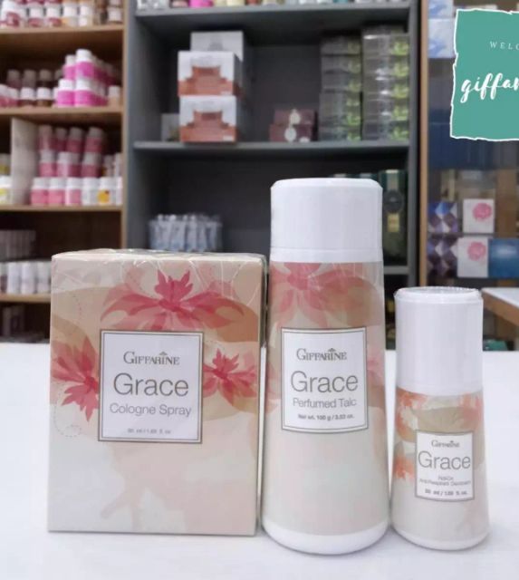 grace-น้ำหอมเกรซ-น้ำหอมผู้หญิง-โรลออนเกรซ-แป้งฝุ่นเกรซ-กิฟฟารีน-grace-cologne-spray-perfumed-taic-roll-on-giffarine