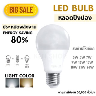 [สินค้าประกัน1ปีเต็ม]หลอดไฟ LED ปิงปอง bulb led 3-24W แสงขาว และ แสงวอม สว่างและประหยัดไฟ