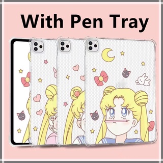 【With pen tray】เคสiPad แนวโ การ์ตูน Cute Sailor Moon mini 4/5/6 Air4 Pro10.9-Air5 Pro11 Gen9 10.2 Gen7 2019 Gen8 เคสไอแพด 2019Air3,10.5,Air3 Case ไอแพดใส่ปากกาได้เคส