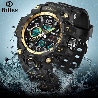 สินค้า BIDEN นาฬิกาข้อมือสุดหรูแบรนด์ชั้นนำสำหรับผู้ชายแฟชั่นกีฬานาฬิกาควอทซ์กันน้ำโครโนกราฟจอแสดงผล LED นาฬิกาดิจิตอล