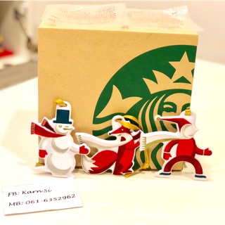 STARBUCKS COFFEE ป้ายแขวนปักรูป ซานตร้า snowman จิ้งจอก ของใหม่!!