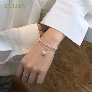 Doreen สร้อยข้อมือกําไลข้อมือโลหะประดับจี้ไข่มุกหรูหราเครื่องประดับสตรีหลากสี