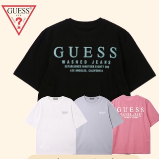 เสื้อยืดสีขาวGuess เสื้อยืดแขนสั้น ผ้าฝ้าย พิมพ์ลาย ทรงหลวม ด้านหน้า และด้านหลัง สําหรับผู้ชาย และผู้หญิง