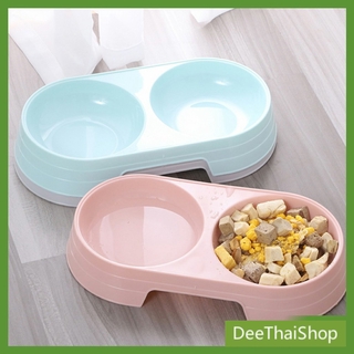 DeeThai ชามข้าวแมว ชามข้าวหมา  แบบ 2 หลุม 2 Size ชามใส่น้ำ และอาหาร ชามข้าวสัตว์เลี้ยง Pet bowl