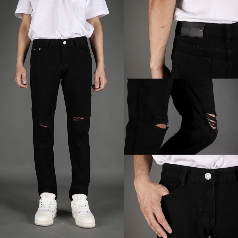 ZEROBOY - BLACK DENIM กางเกงยีนส์ขายาว ขาดเข่า สีดำ