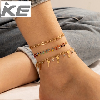 Popular Colored Rice Bead MultiAnklet All-match Tassel Key Anklet 3-Piece Set for girls for wo