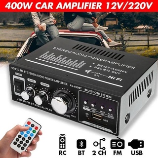 400W เครื่องเสียงรถยนต์เครื่องขยายเสียง2ช่องบลูทูธรถวิทยุ FM รีโมทคอนโทรล HIFI เครื่องขยายเสียง DC12V/AC 220V