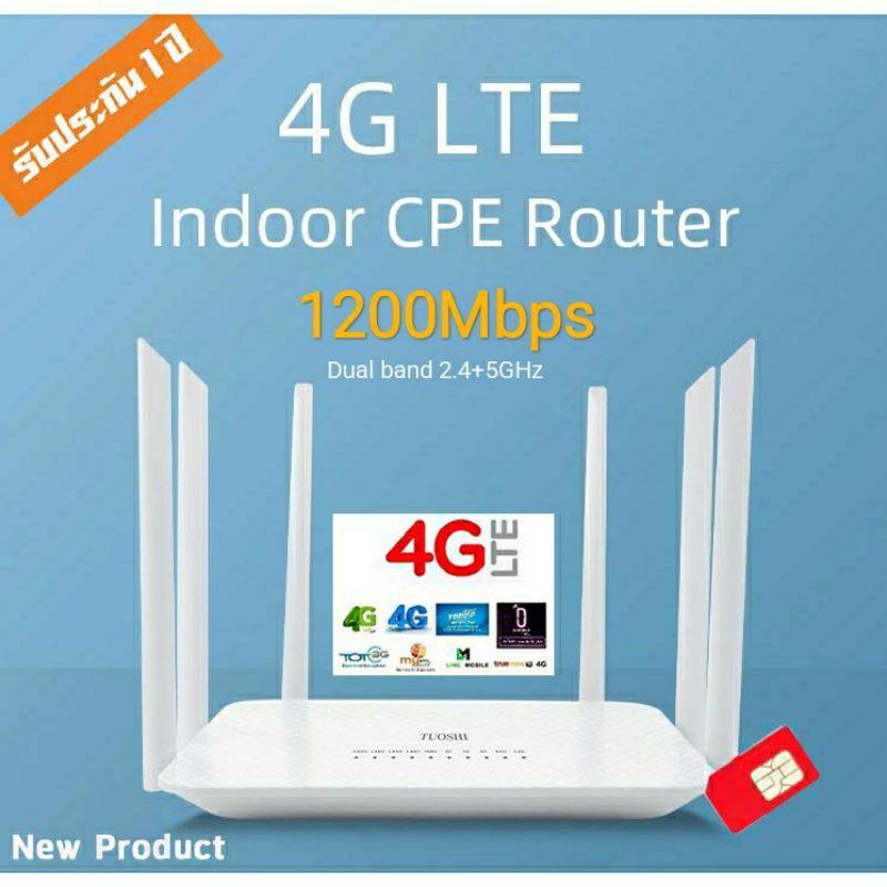 4G Router 5G+2.4G Dual band 1200Mbps เราเตอร์ ใสซิม 6 เสา ,สัญญาณแรง ...
