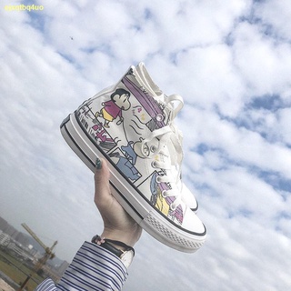 ❤จัดส่งทันที❤Ultraviolet เปลี่ยนสี high-top hand-painted canvas รองเท้าสตรีเกาหลีรุ่น all-match ulzzang รองเท้าผ้าใบญี่ป