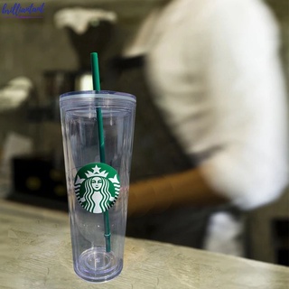 『Starbucks』 แก้วน้ําพลาสติกใสสองชั้นมีหลอดดูด Pp แก้วรียูสสตาร์บัคส์ แก้วพลาสติกนำกลับมาใช้ใหม่ได้