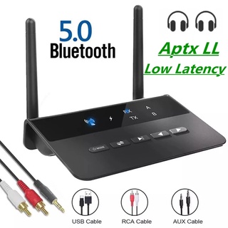 ภาพหน้าปกสินค้า80M Bluetooth 5.0 Transmitter Receiver Aptx LL HD Low Latency Wireless Audio Adapter 3.5mm AUX RCA Jack for PC TV Headphones ที่เกี่ยวข้อง