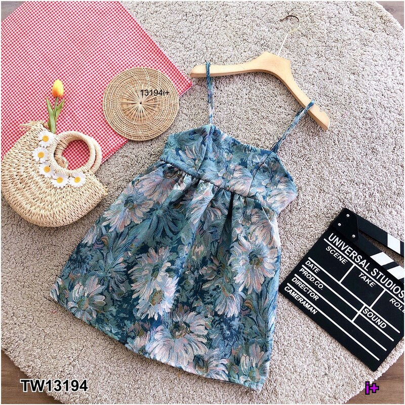 b13194-เดรสสายเดี่ยวลายดอกไม้เอวจับจีบ-one-shoulder-floral-dress-with-pleated-waist