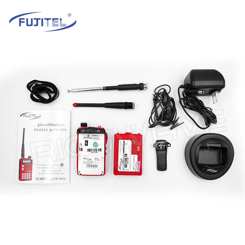 Fujitel FB-580N วิทยุสื่อสาร 5 วัตต์ แถมฟรี ไมค์หูฟัง + เสาสไลด์ ของแท้ 100% รับประกัน 1 ปี จดใบอนุญาตได้ วอแดง