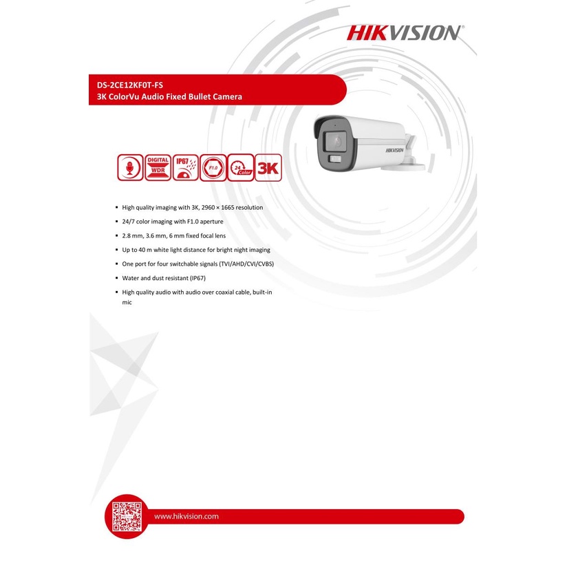 hikvision-กล้องวงจรปิด-ความละเอียด-5-ล้านพิกเซล-มีไมค์-รุ่น-ds-2ce12kf0t-fs-ภาพสี-24-ชม