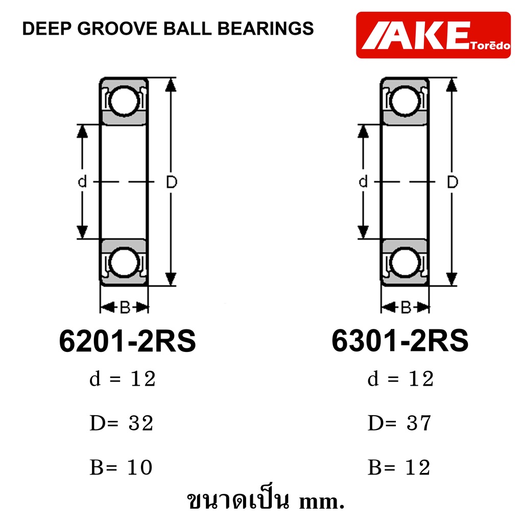 ลูกปืนล้อ 6201-2RS และ 6301-2RS honda wave 110 125 i click dream สเป็ค ...