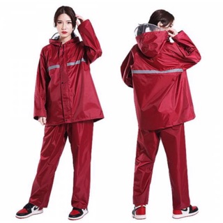 ชุดกันฝน เสื้อกันฝน สีกรมท่า มีแถบสะท้อนแสง รุ่น หมวกติดเสื้อ Waterproof RainCoat &amp; Suit