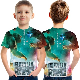 นิยายวิทยาศาสตร์ Godzilla Vs. เสื้อยืดแขนสั้น พิมพ์ลาย King Kong แฟชั่นสําหรับเด็กผู้ชาย และผู้หญิง คิงคอง/คิงออฟมอนสเตอร์