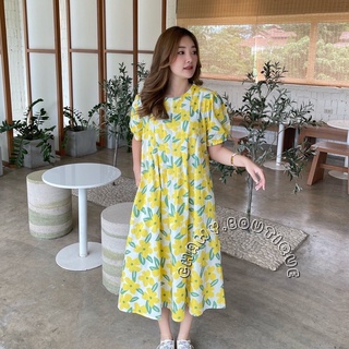 พร้อมส่ง กทม 🥓✨🍫 Florola yellow dress C3340 เดรสยาว เดรสยาวลายดอก เดรสยาวสีเหลือง เดรสยาวลายดอกสีเหลือง