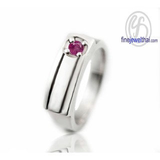 Finejewelthai-แหวนทับทิม-แหวนเงิน-แหวนพลอย-ทับทิมแท้-เงินแท้-พลอยประจำเดือนเกิด-Ruby-Birthstone-Silver-Ring-R1061rb