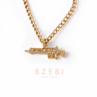 Bzebi สร้อยคอแฟชั่น สแตนเลส ไม่ลอกดํา ชุบทอง จี้ปืนพก 18K เครื่องประดับ เบสตี้ คอชุบทอง สําหรับผู้หญิง 514n