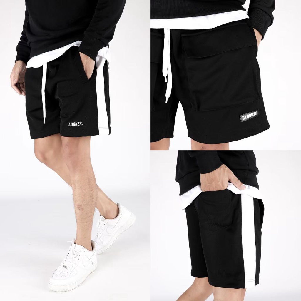 LOOKER- กางเกงวอร์มขาสั้น (ดำแถบขาว)