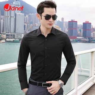 Janet เสื้อเชิ้ตแขนยาวผู้ชายลำลองเวอร์ชั่นเกาหลีของใหม่ปี 2021 เสื้อเชิ้ตสีล้วน เสื้อแฟชั่น เสื้อธุรกิจ