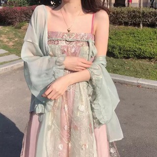 🔥Hot sale/ ปรับปรุง Hanfu 2020 ฤดูร้อนใหม่กระโปรงกระโปรงแขวนนางฟ้าชุดชีฟองนักเรียนหญิงจีน