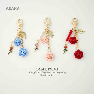 Asaka น่ารัก เคลือบ พวงกุญแจ สีแดง กุหลาบ และสีดํา ดอกกุหลาบ พวงกุญแจ วันวาเลนไทน์ พวงกุญแจ สําหรับผู้หญิง ของขวัญ เครื่องประดับแฮนด์เมด