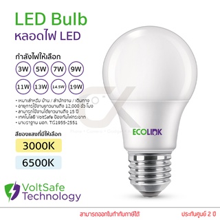 ECOLINK หลอดไฟ LED Bulb 3W 5W 7W 9W 13W 14.5W 19W 3000K 6500K ขั้วE27 หลอดประหยัดไฟ ประกัน 2 ปี