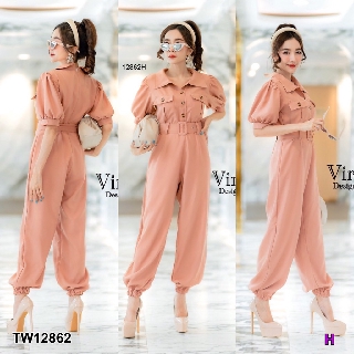 AK 12862 Jumpsuit จั๊มสูท คอปกกระดุมหน้า