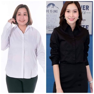 เสื้อเชิ้ตหญิง(อ้วน/ผอม)-แขนยาว (โพสนี้ 7 สี ขาว ดำ ม่วงอ่อน ชมพู ฟ้า กรม เทาอ่อน  7ไซส์อก 42-54)