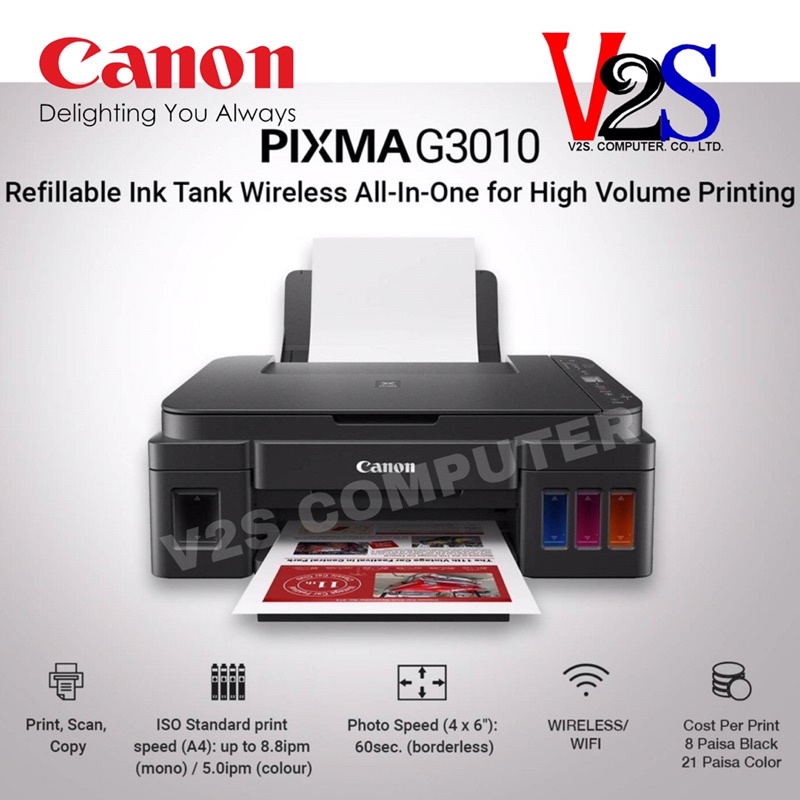 ภาพหน้าปกสินค้าCanon Printer PIXMA รุ่น G3010 AIO Wi-Fi เครื่องปริ้นเตอร์มัลติฟังก์ชันอิงค์เจ็ทแท้ง 3 IN 1 ขายพร้อมหมึกเติมแท้ 1 ชุด