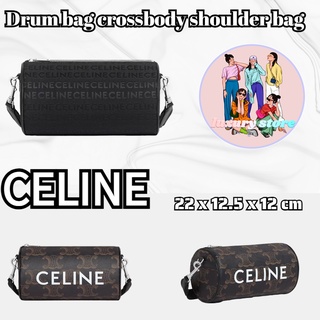 CELINE Celine/สายสะพายไหล่ปรับระดับได้และถอดออกได้/ปิดซิป/พิมพ์โลโก้ หนังลูกวัว/กระเป๋าดรัม/กระเป๋าสะพายข้าง/ผู้ชาย