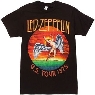 เสื้อยืดแขนสั้น คอกลม พิมพ์ลายกราฟฟิควงร็อค Led Zeppelin US 1975 Tour สไตล์คลาสสิก สําหรับผู้ชาย และผู้ใหญ่