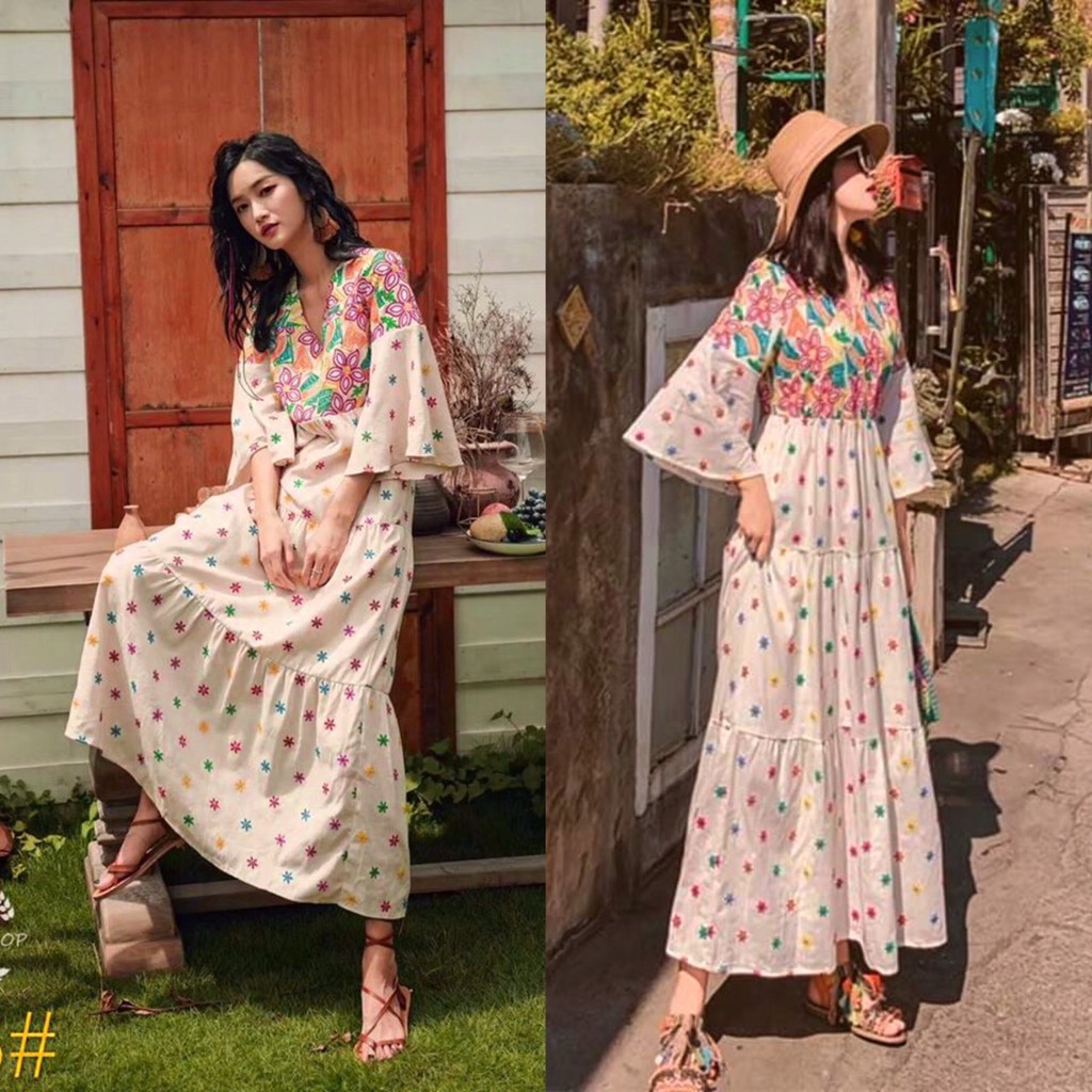 bahanmei-ชุดเดรสมาใหม่-เดรสปักลายดอกไม้-เหมาะกับทุกเทศกาล-สาวๆใสได้ทุกวัย-ใส่แล้วสวยน่ารัก