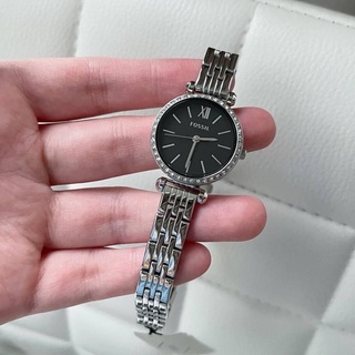 (ผ่อน0%) นาฬิกา Fossil BQ3496 Tillie Three Hand Silver Steel Crystal Dial Quartz Watch หน้าปัดกลมสีดำ 36 มม. สแตนเลส