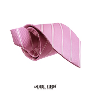 ANGELINO RUFOLO Necktie(NTN1750-ทาง022) เนคไทผ้าไหมทออิตาลี่ 100% คุณภาพเยี่ยม ดีไซน์ Stripe Pattern สีชมพู/ฟ้า/เทาเข้ม