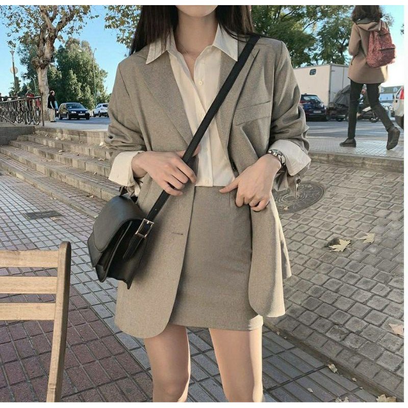 ชุดเซท-เสื้อคลุมและกระโปรง-plain-blazer-set-c2039-c2040