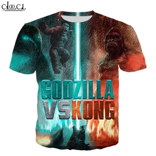 เสื้อยืดแขนสั้นพิมพ์ลาย Godzilla Vs Kong 3 D แฟชั่นสําหรับผู้ชาย