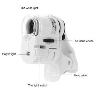 สินค้า 60X โทรศัพท์กล้องซูมไมโครสโคป Telephoto กล้องไมโครเลนส์หนีบ LED สีขาว/ไฟฉายหลอดยูวีสำหรับสมาร์ทโฟน