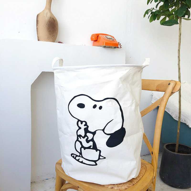 ตะกร้าผ้าแคนวาส-กันน้ํา-ลายการ์ตูน-snoopy-น่ารัก-สําหรับใส่เสื้อผ้าใช้แล้วนักเรียน-หอพัก