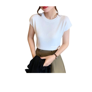 โปรโมชั่น Flash Sale : MQzz4289 พร้อมส่ง เสื้อทำงานแขนสั้นแบบใหม่ คอกลม ผ้าไหมพรม นุ่มนิ่ม ใส่สบาย ยืดได้เยอะ สาวอวบใส่ได้ Free Size